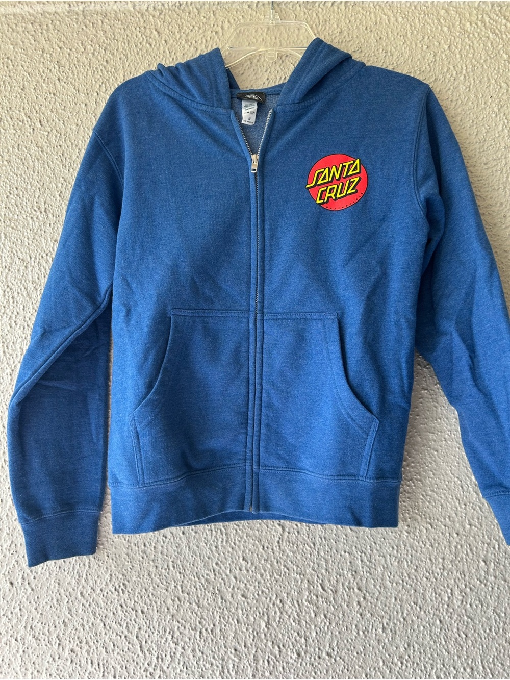 Santa Cruz Skateboards Kids Blue Hoodie w/Red and yellow Logo kids med like new